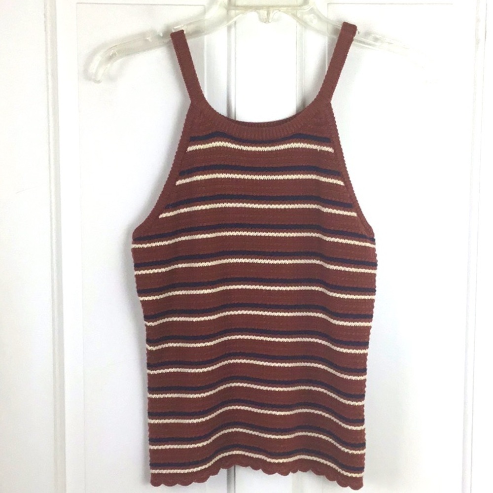 Crochet Tank Striped Sleeveless Knit Top Boho Y2K